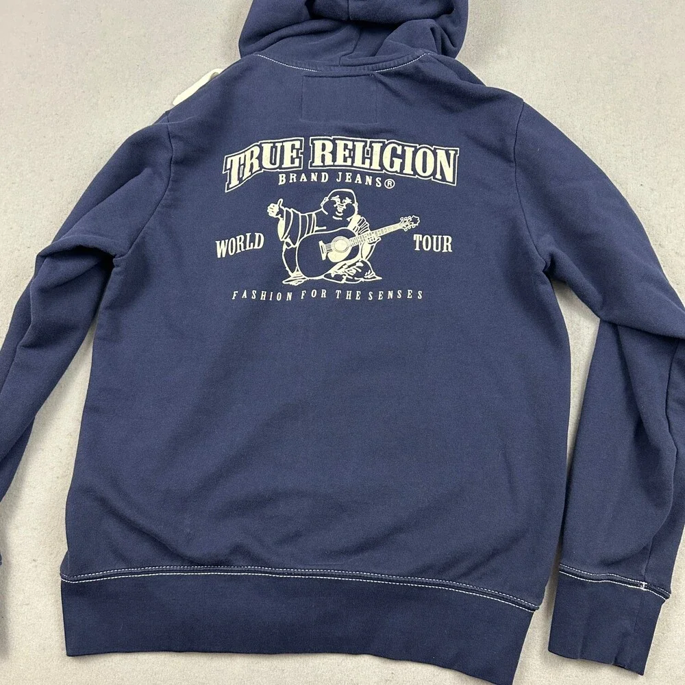 True Relgion Hoodie Men Large Blue Full Zip Sweatshirt Horsehoe Embroidery L